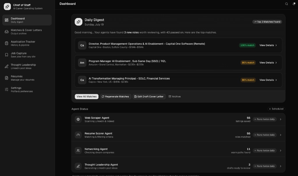 Chief of Staff dashboard with daily digest and agent status